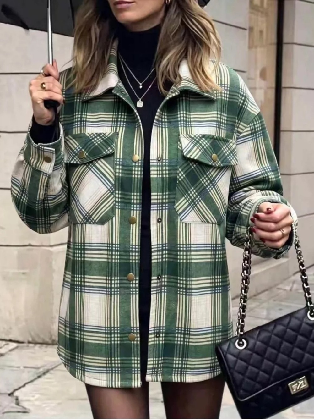 ⭐️Green Plaid Snap Down Shacket Jacket